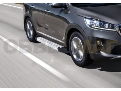 Пороги алюминиевые Rival Silver New для Kia Sorento Prime 2018-2021